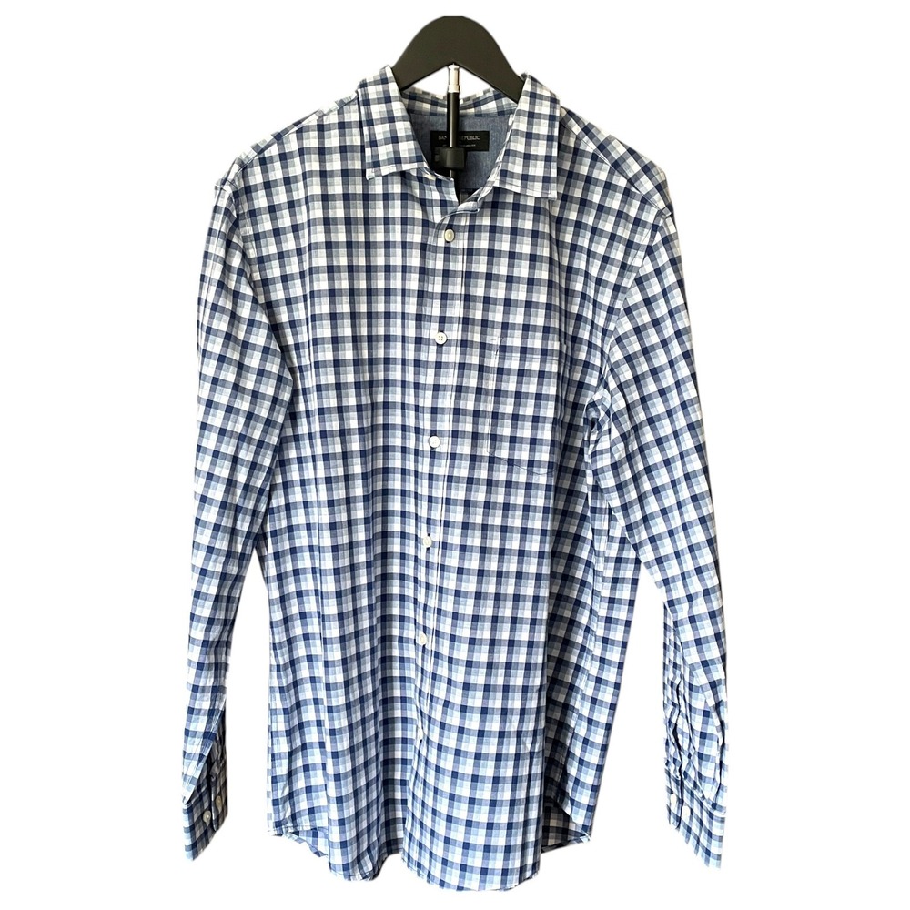 Banana Republic Men's LARGE LS Button Down Shirt Blue Soft-Wash CLEAN!